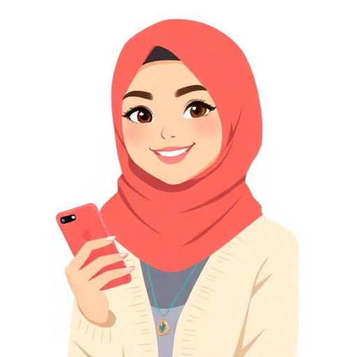 فتاة بالحجاب المرجاني تحمل هاتفها تمثل قسم طلب سائقة